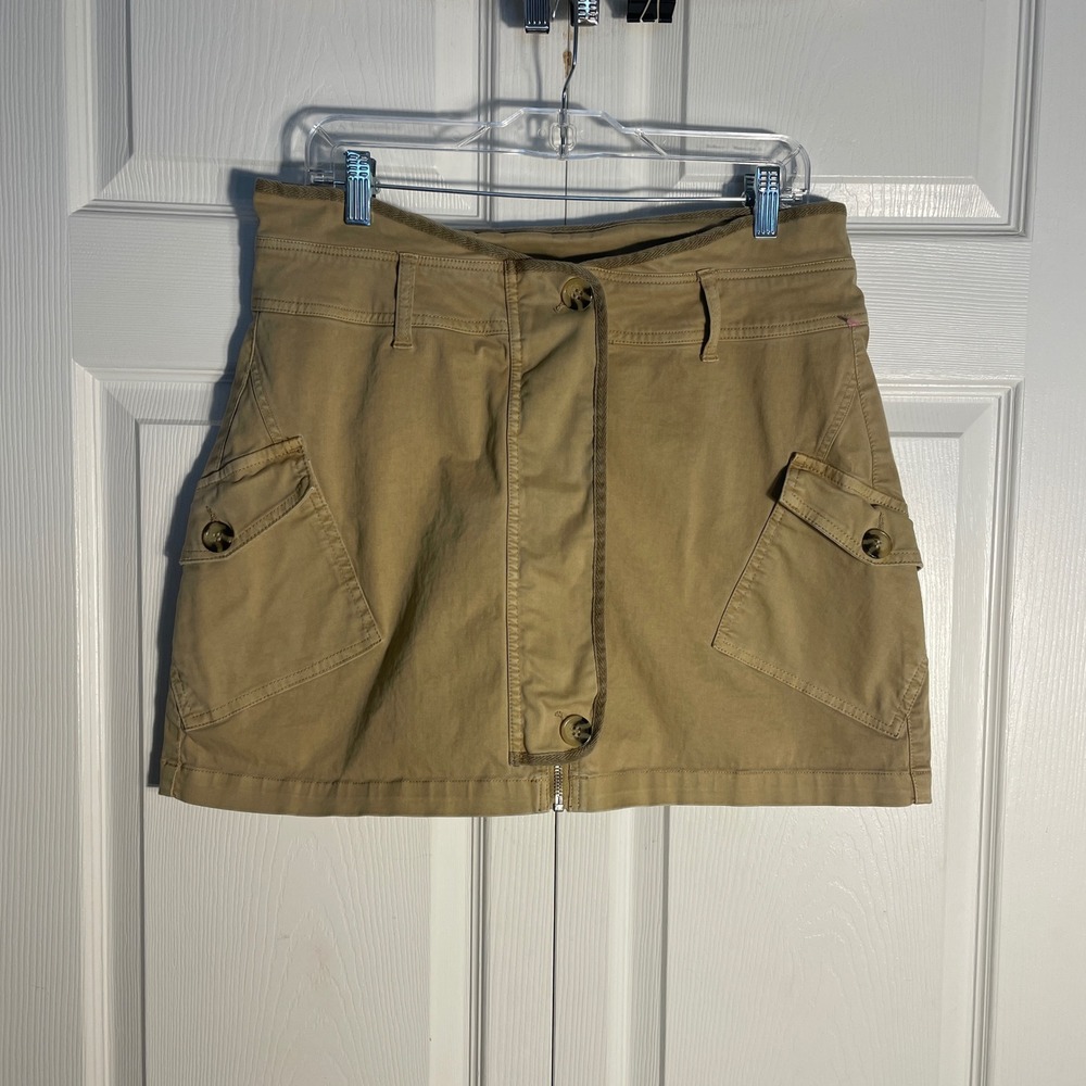 Avec Les Filles Khaki Cargo Skirt Women Large Zip Front Utility Mini Pockets